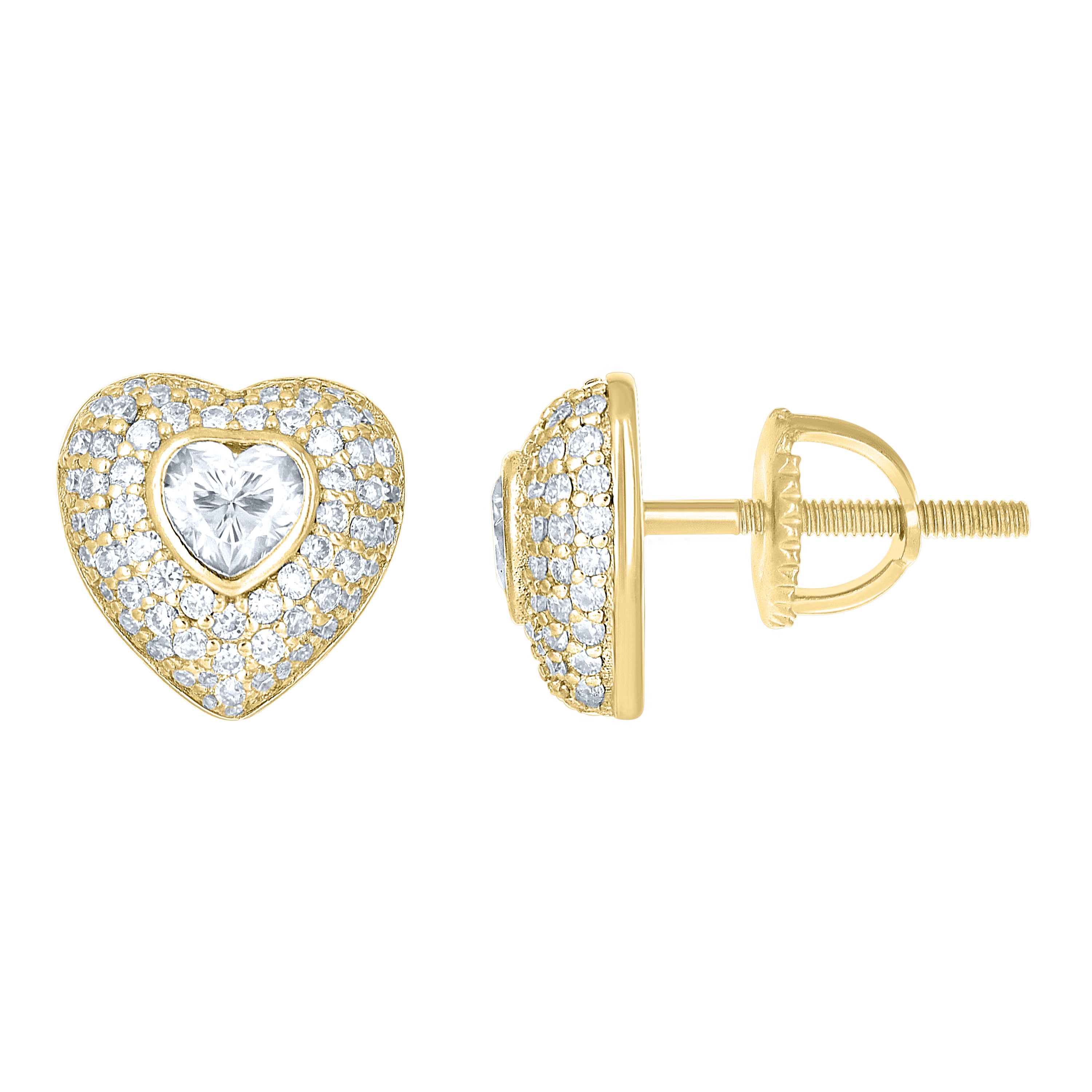 925 Sterling Silver Yellow-Tone Rnd Heart 0.72ct Moissanite Heart Stud Earrings